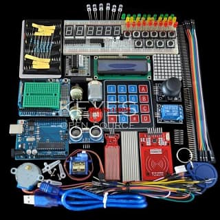 Kit de Démarrage pour Ardu37Uno R3, Platine de Prototypage et Support Moteur Pas à Pas/Servo /1602 LCD/Fil de Cavalier/UNO R3
